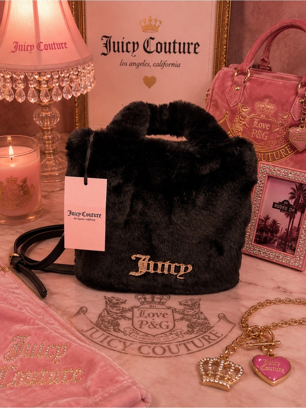 Juicy couture fluffy mini tote purse